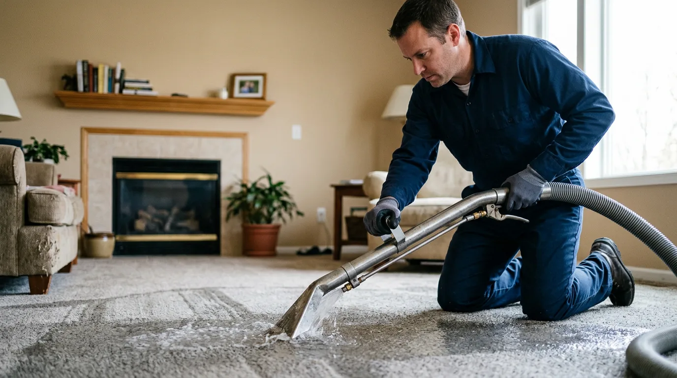 Water damage restoration technician working near Sunset, TX